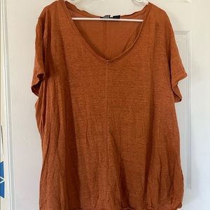 100% linen, burnt orange v-neck